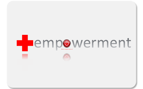 Plastic gift card with white background with reflective red cross, the word empowerment in a gradient grey and red power button with @NursingInspired below